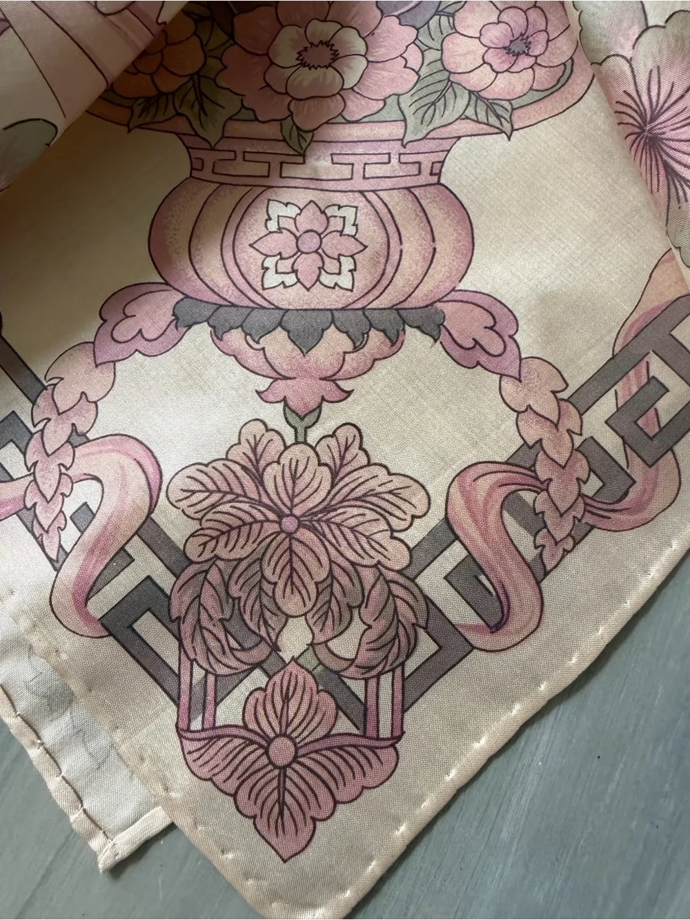 vintage square scarf from the Akira Collection elegant oriental floral arrangeme